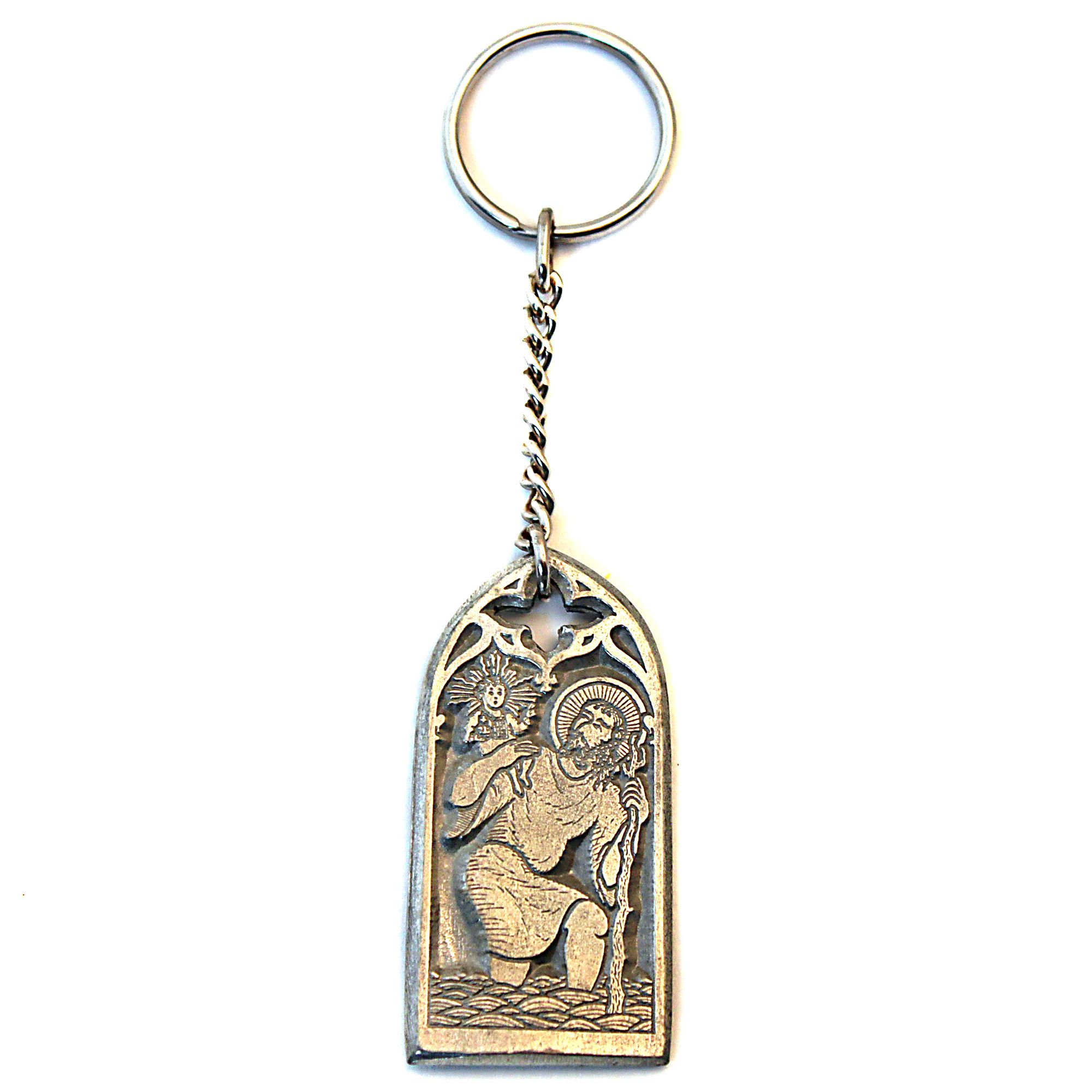 St. Christopher key ring, pewter