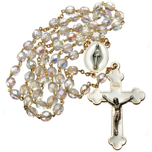 Rosary Immaculata, crystal, white cross