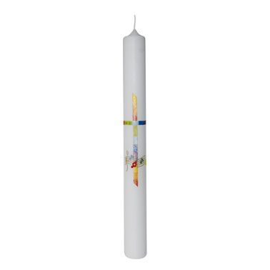 Communion candle "Rainbow cross" with musical notes, slim