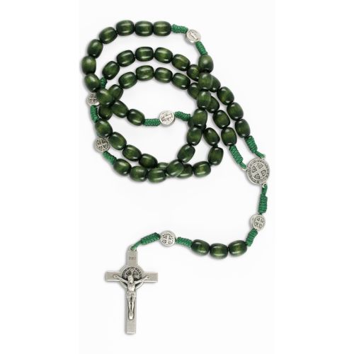 Wooden rosary, Benedictus green pearl