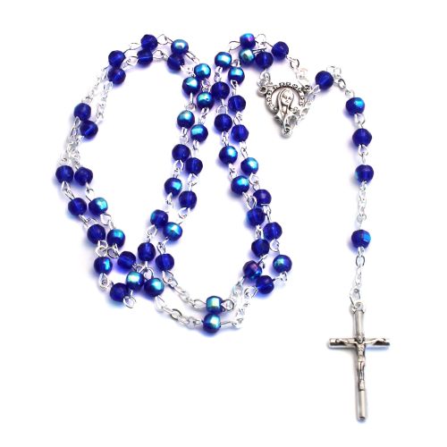 Iridescent dark blue glass rosary