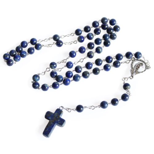 Rosary necklace made of sodalite with mineral cross
