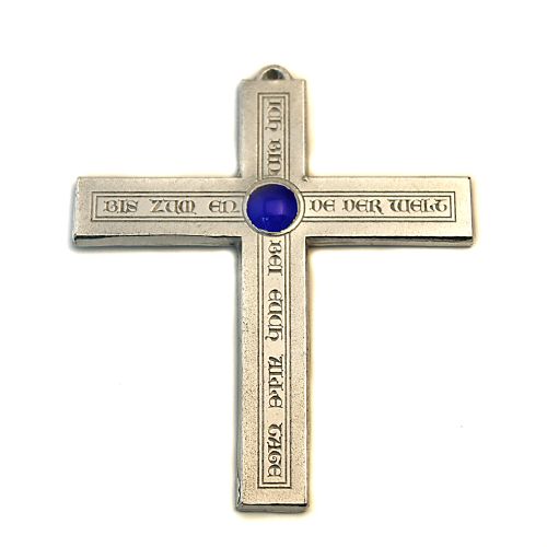 Pewter cross "I am with you", blue