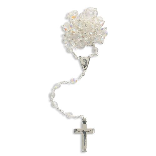 Rosary made of transparent glass, stylized silver-plated