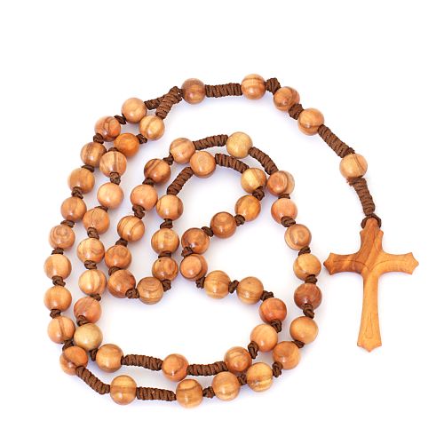 Olive wood rosary, fully knotted large bead