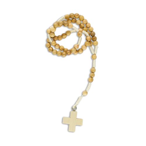 Rosary made of olive wood beads, knotted with a wooden cross