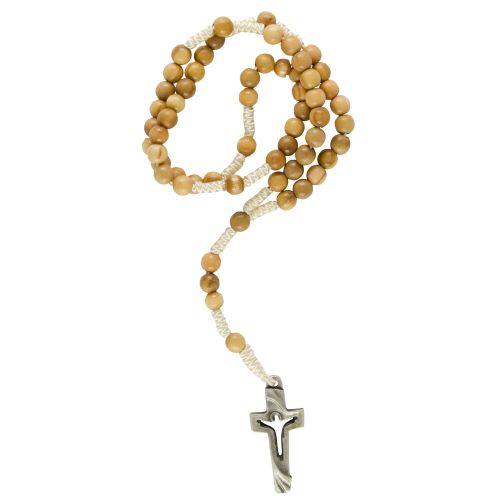 Rosenkranz aus Olivenholz mit Kreuz aus Metall, geknüpft