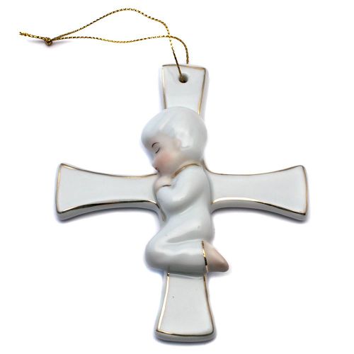 Baptismal cross, boy, ceramic