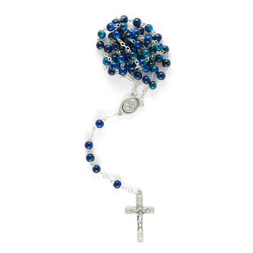 Rosary marbled glass bead, blue