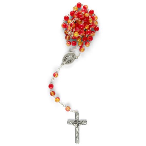 Rosary glass bead, red and orange