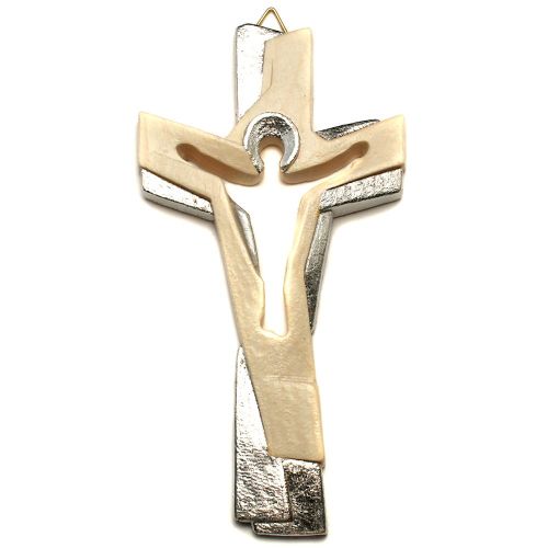 Kreuz Christus silber, Holz