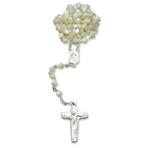 Rosary mother-of-pearl flat cross, silver-colored