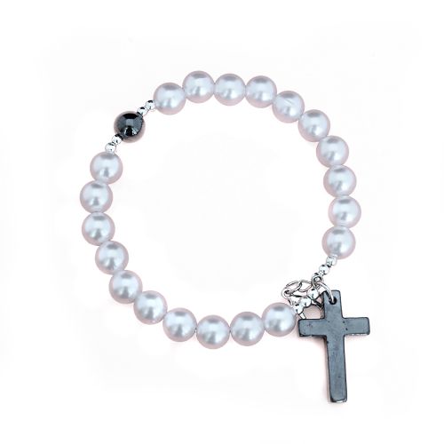 Bangle white with hematite cross