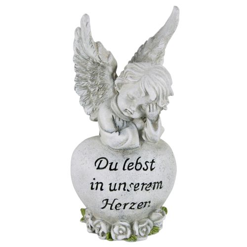 Grave decoration, mourning angel at the rose-covered heart