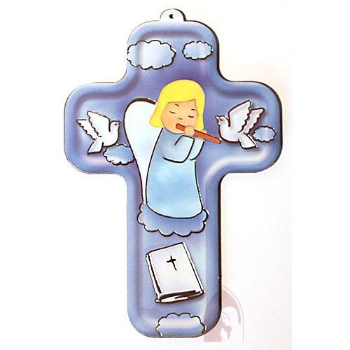 Children's cross angel with flute blue