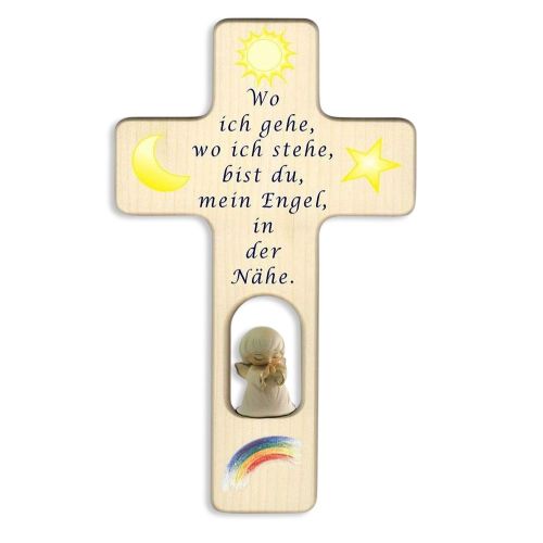 Kinderkreuz mit geschnitztem Holzengel