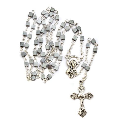 Hematite rosary, square bead