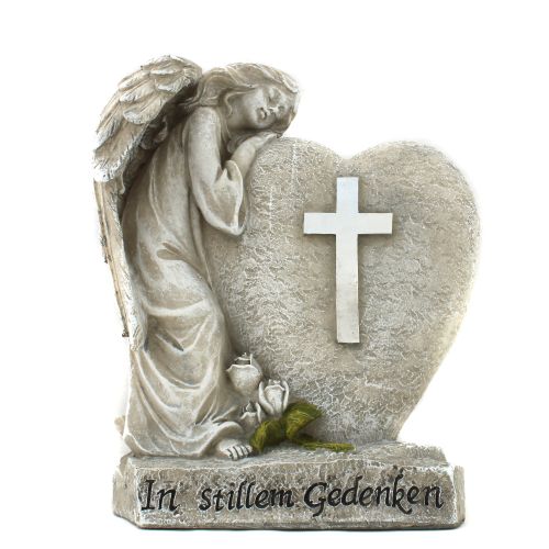 Grave decoration mourning guardian angel on heart with cross