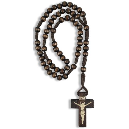 Wooden rosary, dark brown with embossed crucifix