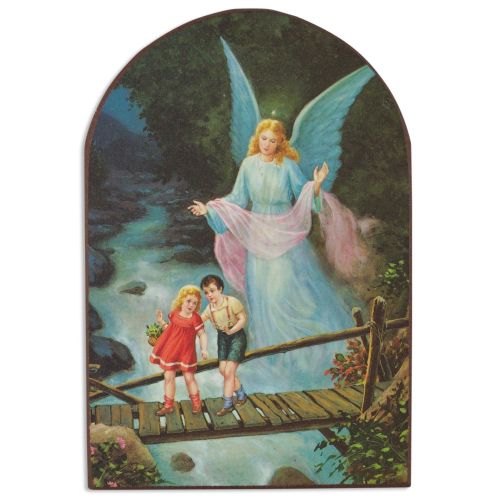 Picture guardian angel with children on bridge, rounded