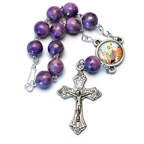 Ten-piece rosary marbled glass, violet