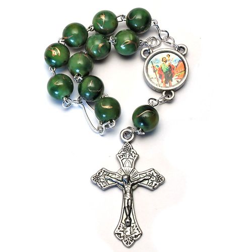 Ten-piece rosary marbled glass, green