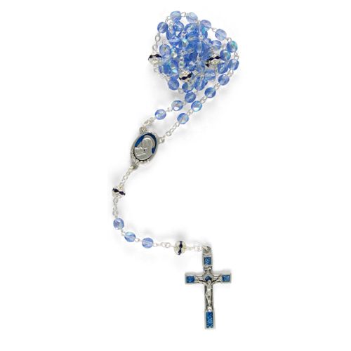 Rosary "Madonna with child", light blue iridescent