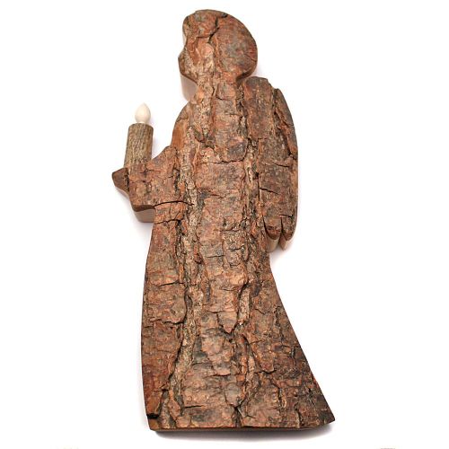 Angel with candle carved from bark