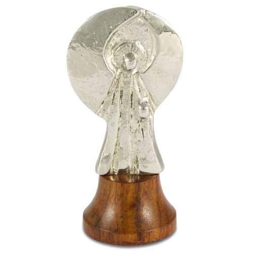 Nickel silver angel on wooden base in organza bag