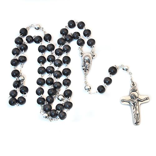 Rosary wood black, with silver Our Father beads