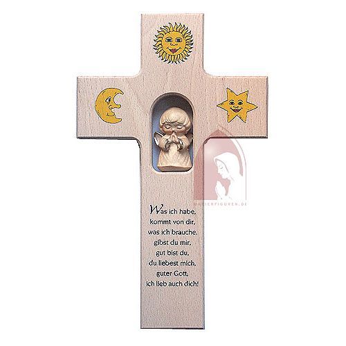 Children's cross wooden angel, sun, moon and star