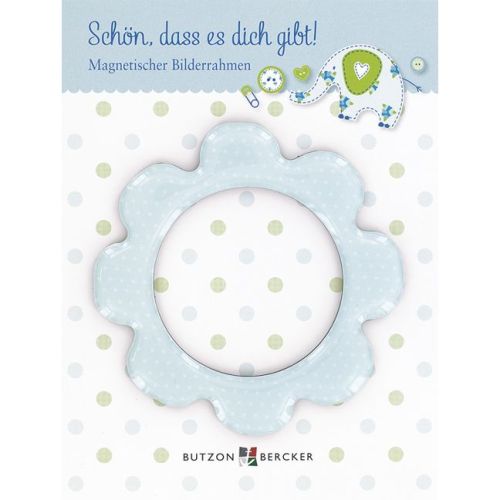 Magnetic photo frame for birth or christening, light blue