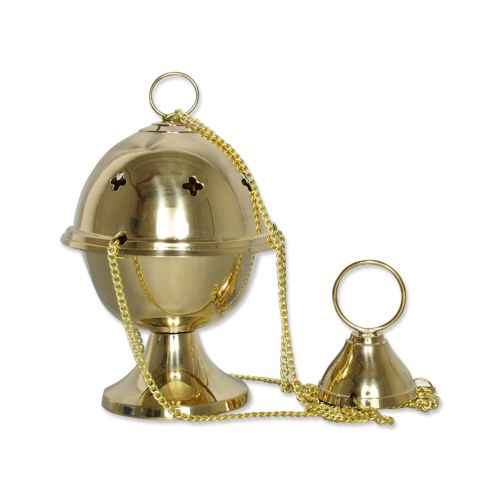 Incense burner with chain, polished brass