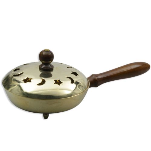 Brass smoking pan with wooden handle