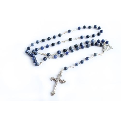 Sodalite rosary with metal cross