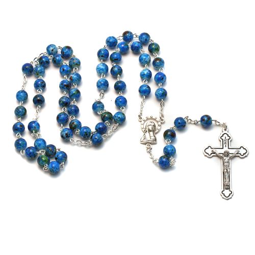 Rosary large "blue sky", marbled glass