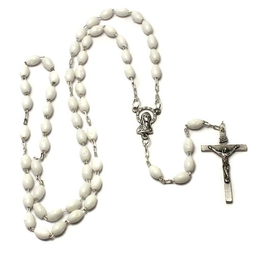 Rosary chained plastic white