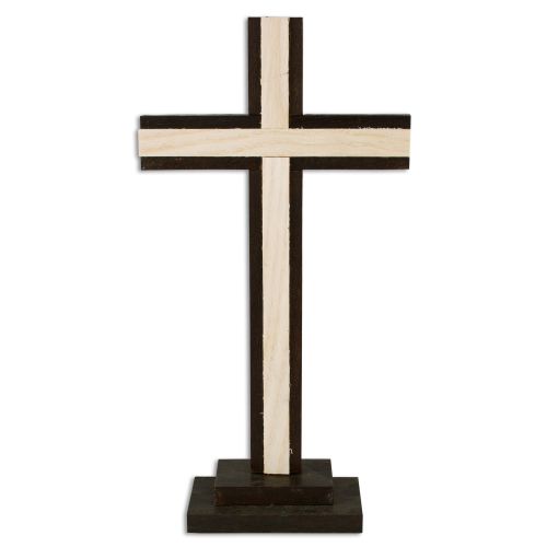 Wooden standing cross, simple, light and dark