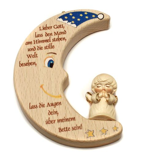 Children's room moon with cap and carved angel
