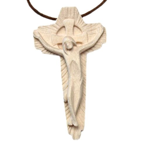 Necklace with carved modern crucifix