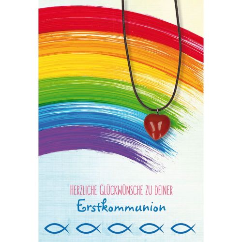 Communion greetings card with jasper heart pendant