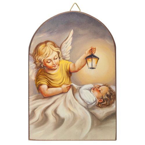 Guardian angel picture "Protect me in my sleep", baby and lantern