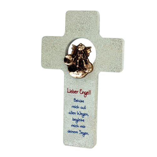 Guardian angel watch over me" cross, stone &amp; bronze