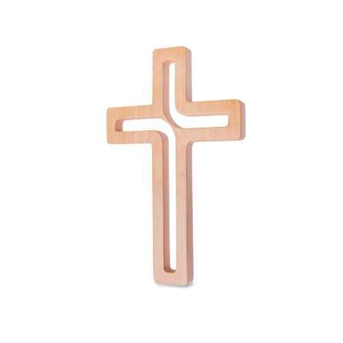 Cross modern beech wood lacquered, 18 cm natural