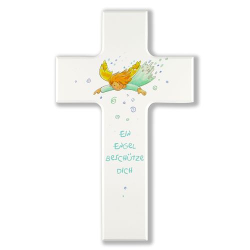 Children's cross "An angel protect you", white