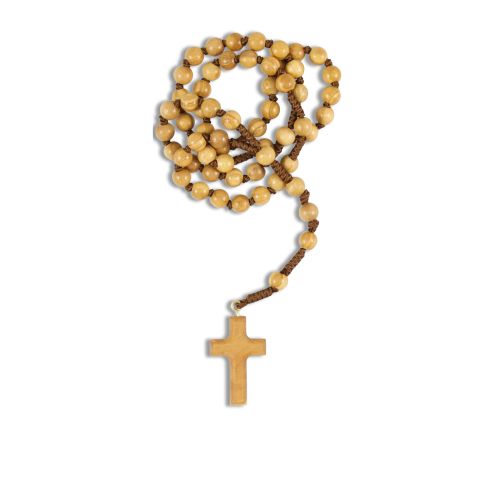 Olive wood rosary simple cross, fully knotted