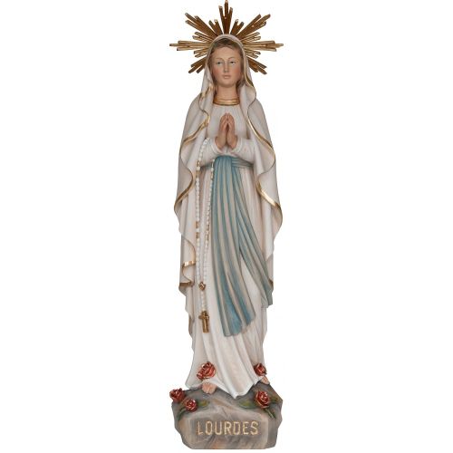 Madonna von Lourdes mit Heiligenschein aus Holz