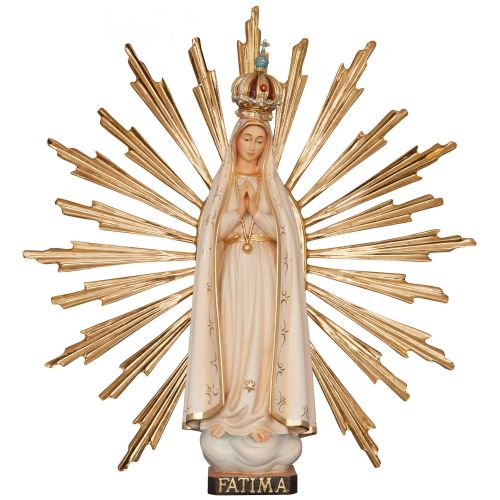 Madonna of Fatima with crown and large halo made of wood