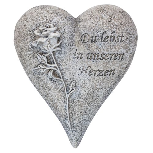 Grave decoration lying heart with rose "You live in our hearts"