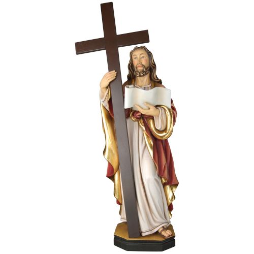 Jesusfigur Passionschristus mit Kreuz aus Holz